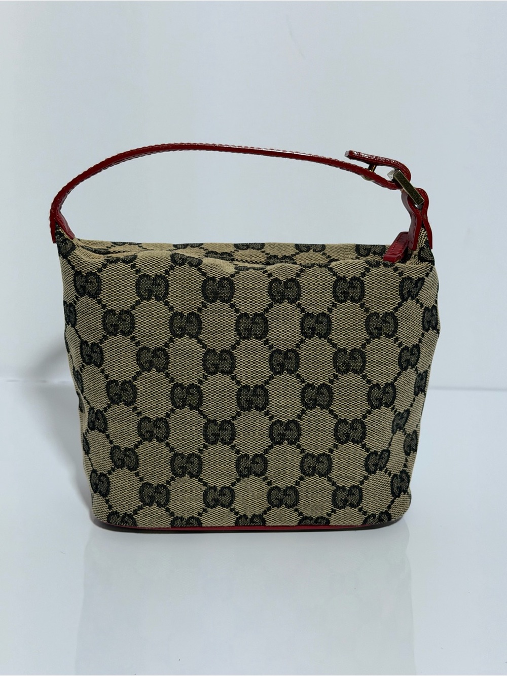 Gucci Beige GG Canvas Shoulder Bag with Red Trim